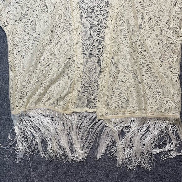 Becool Womens Bajee Collection Shrug Shaw Off White Floral Cap Sleeve Fringe SM - Picture 5 of 7